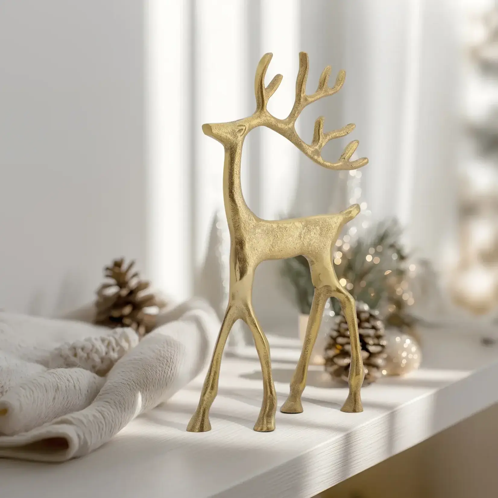 Reindeer Gold Nickel Plated Aluminum 12 Inch Tall Decor Sculpture