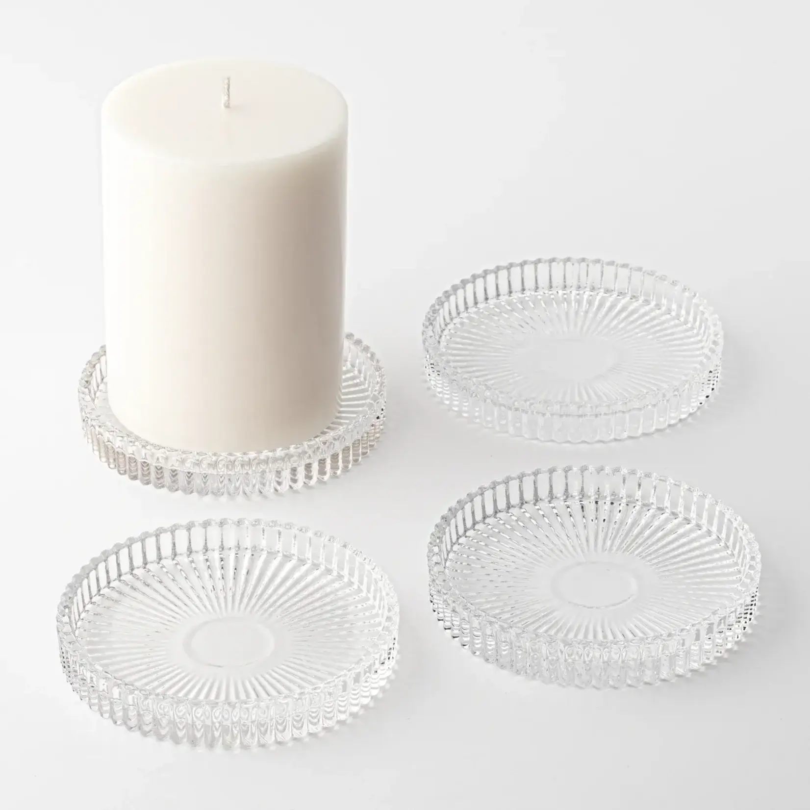 Anya Faceted Glass Four Piece 3.75 Inch Diameter Candle Plates / Coasters Set
