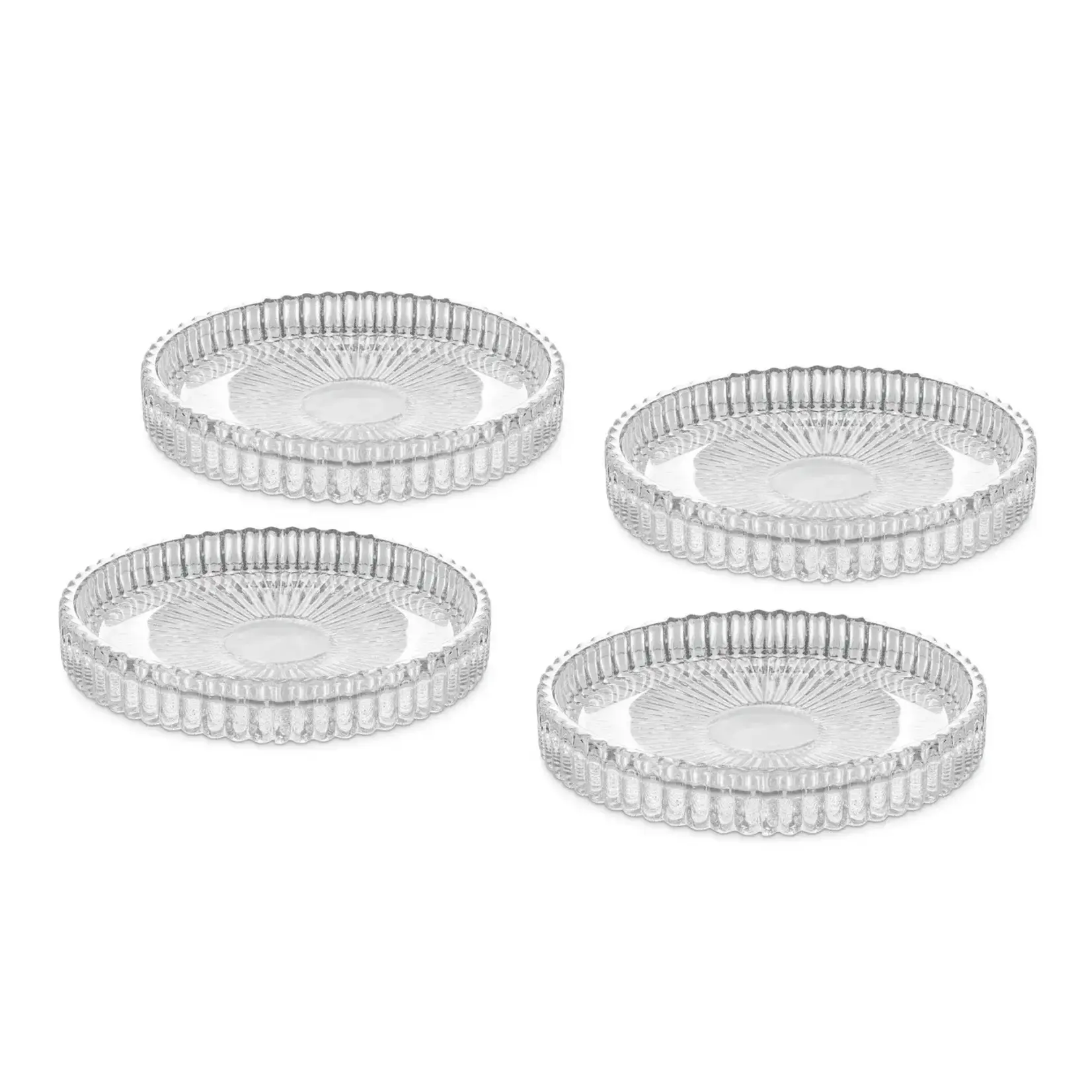Anya Faceted Glass Four Piece 3.75 Inch Diameter Candle Plates / Coasters Set