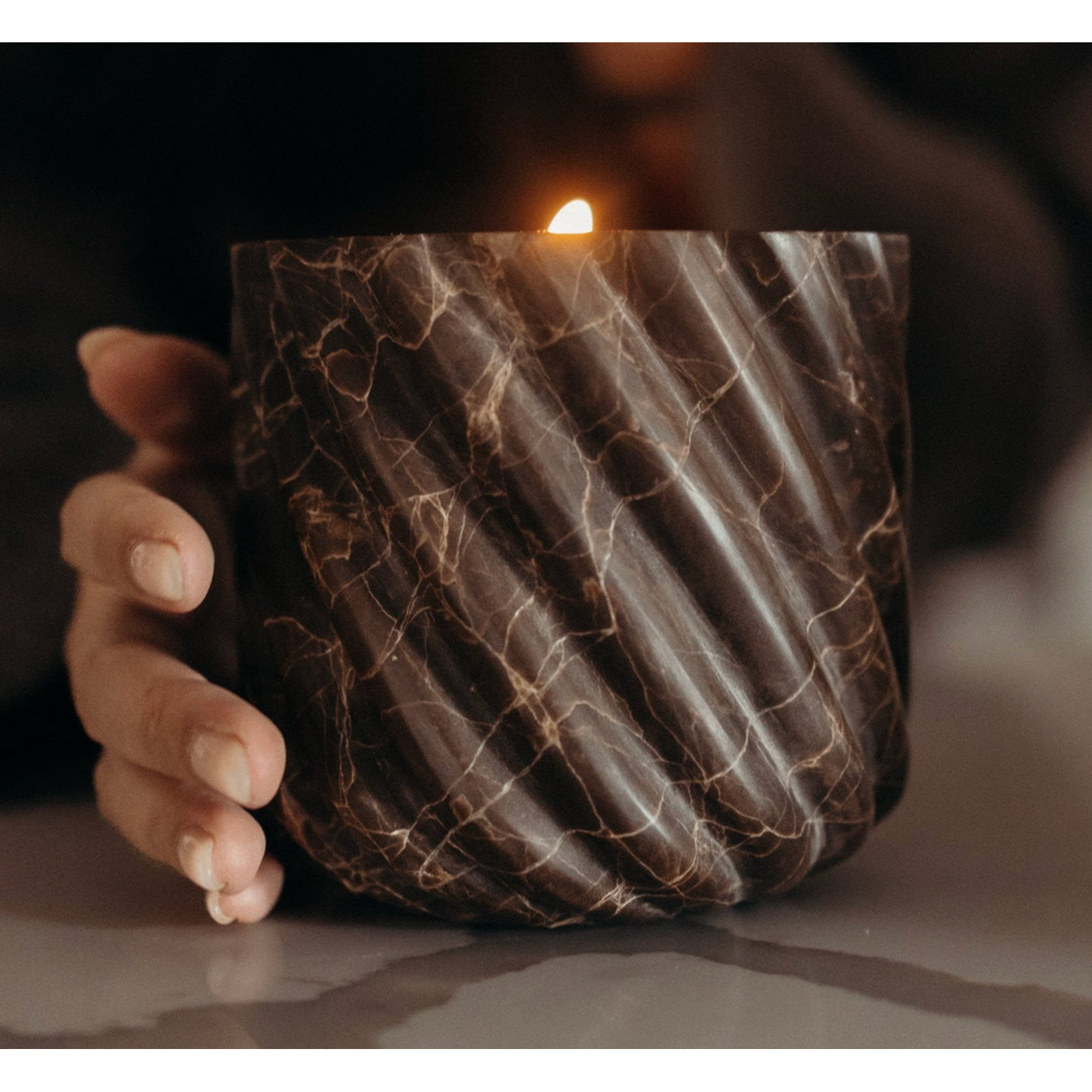 Last Candle Co. Brown Emperador Marble Roped Refillable Vessel