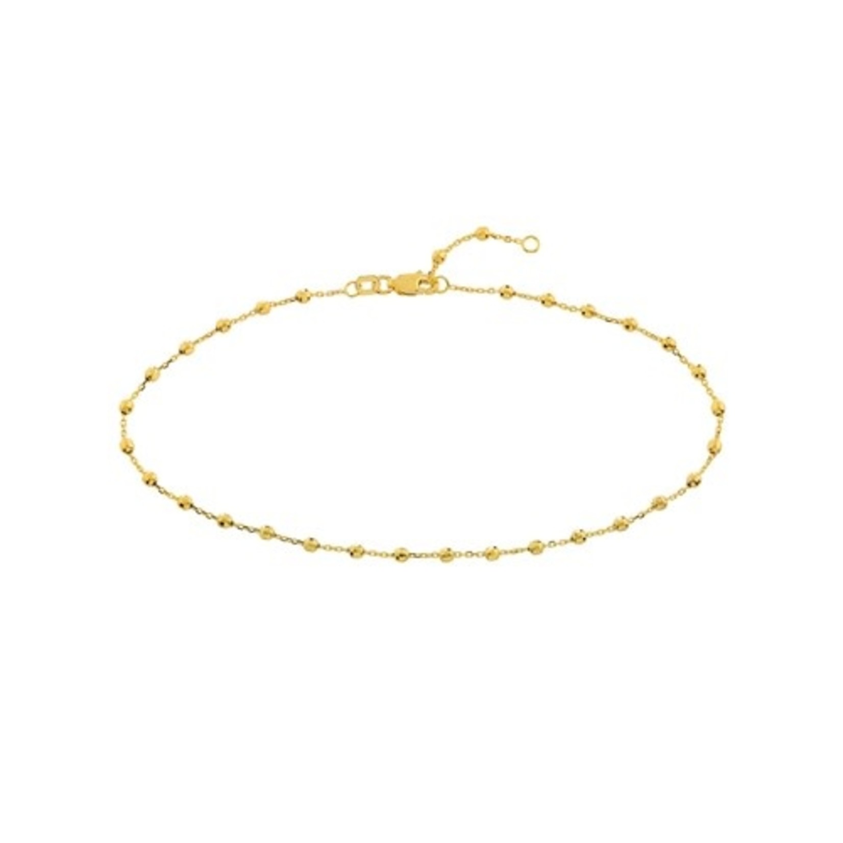 2.50mm Diamond Cut Bead Anklet 14K Yellow Gold