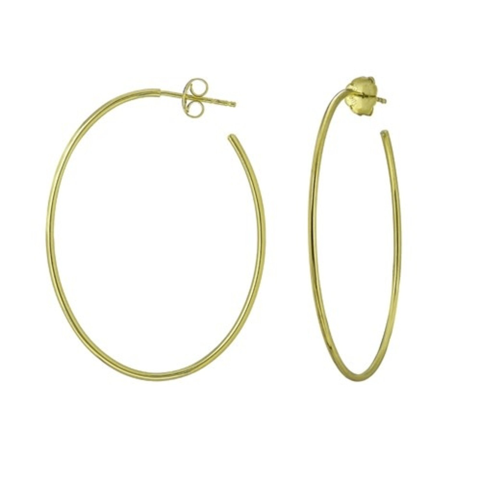 Thin Oval Post Hoop  Earrings 14K Yellow Gold