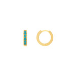 Genuine Turquoise 10mm Huggie Earrings 14K Yellow Gold