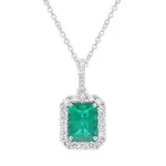 .38ctw Diamond and 1.52ct Emerald Drop Pendant in 18k White Gold
