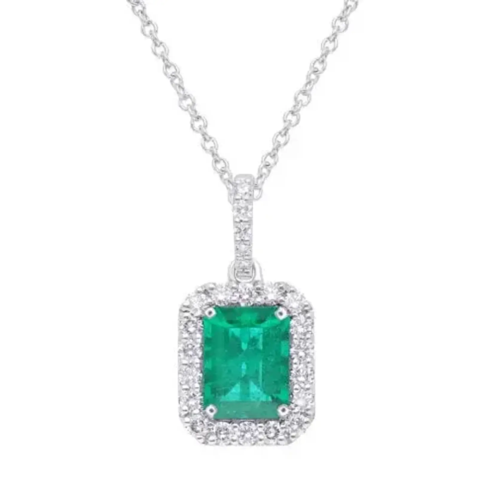.38ctw Diamond and 1.52ct Emerald Drop Pendant in 18k White Gold