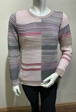 SKOVH 3400-3015 Pink/Grey Striped Crew Sweater