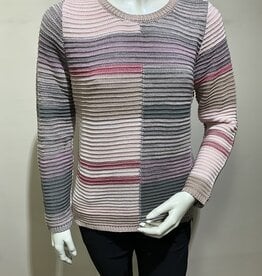 SKOVH 3400-3015 Pink/Grey Striped Crew Sweater