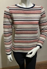 SKOVH 3408-2629 Coral/Navy Striped Crew Sweater