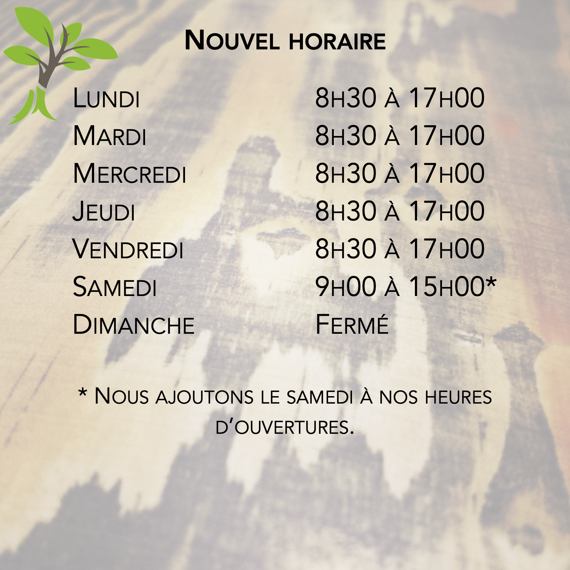 Nouvelles heures d'ouverture