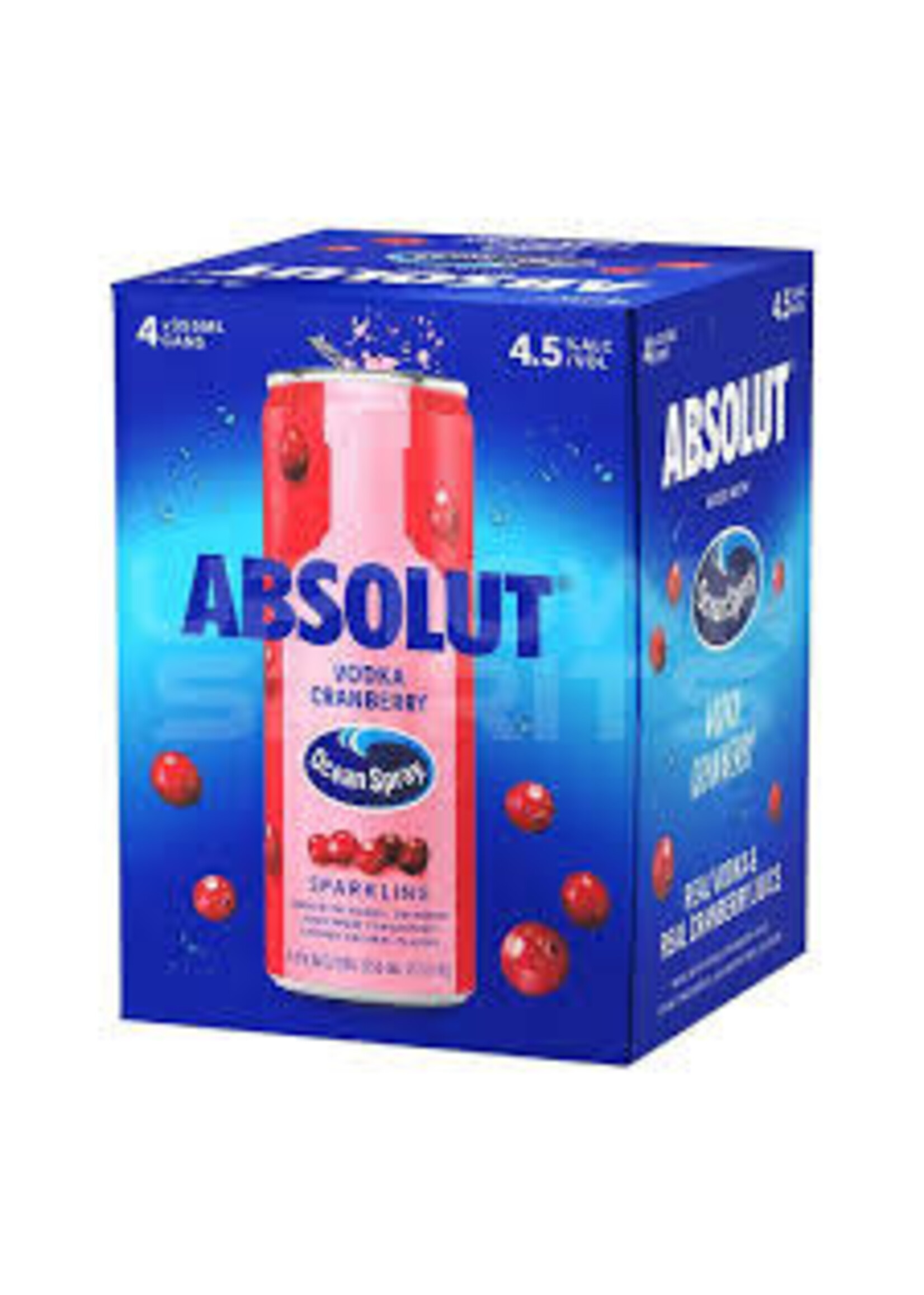 ABSOLUT ABSOLUT	OCEAN SPRAY CRANBERRY  SPARKLING  4PK