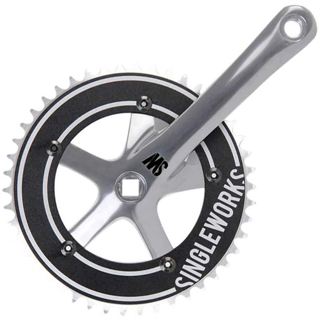 Eclypse, Singleworks crankset, Silver with black 46T chainring (130mm BCD), for JIS square axle, 165mm