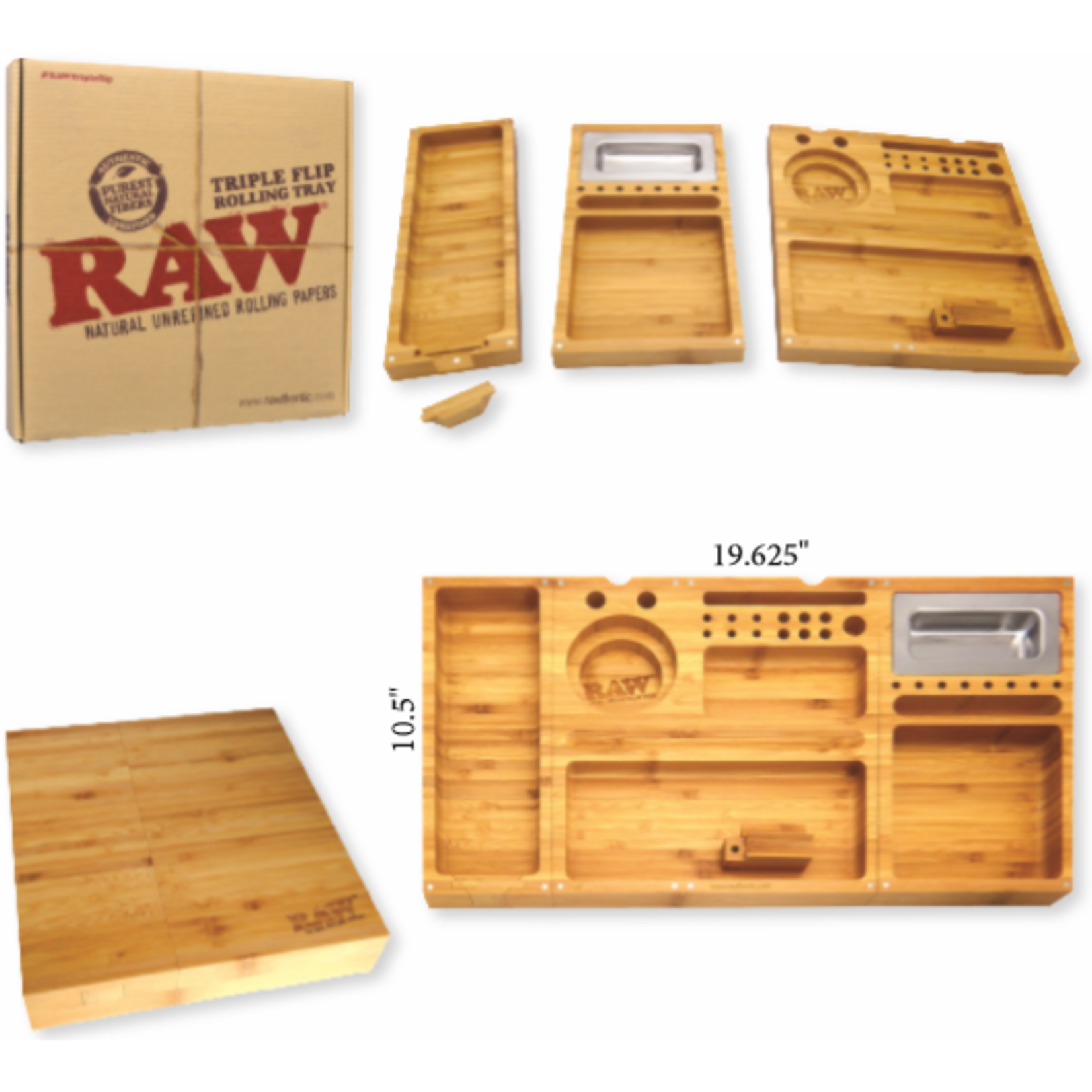 RAW RAW Triple Flip Bamboo Rolling Tray
