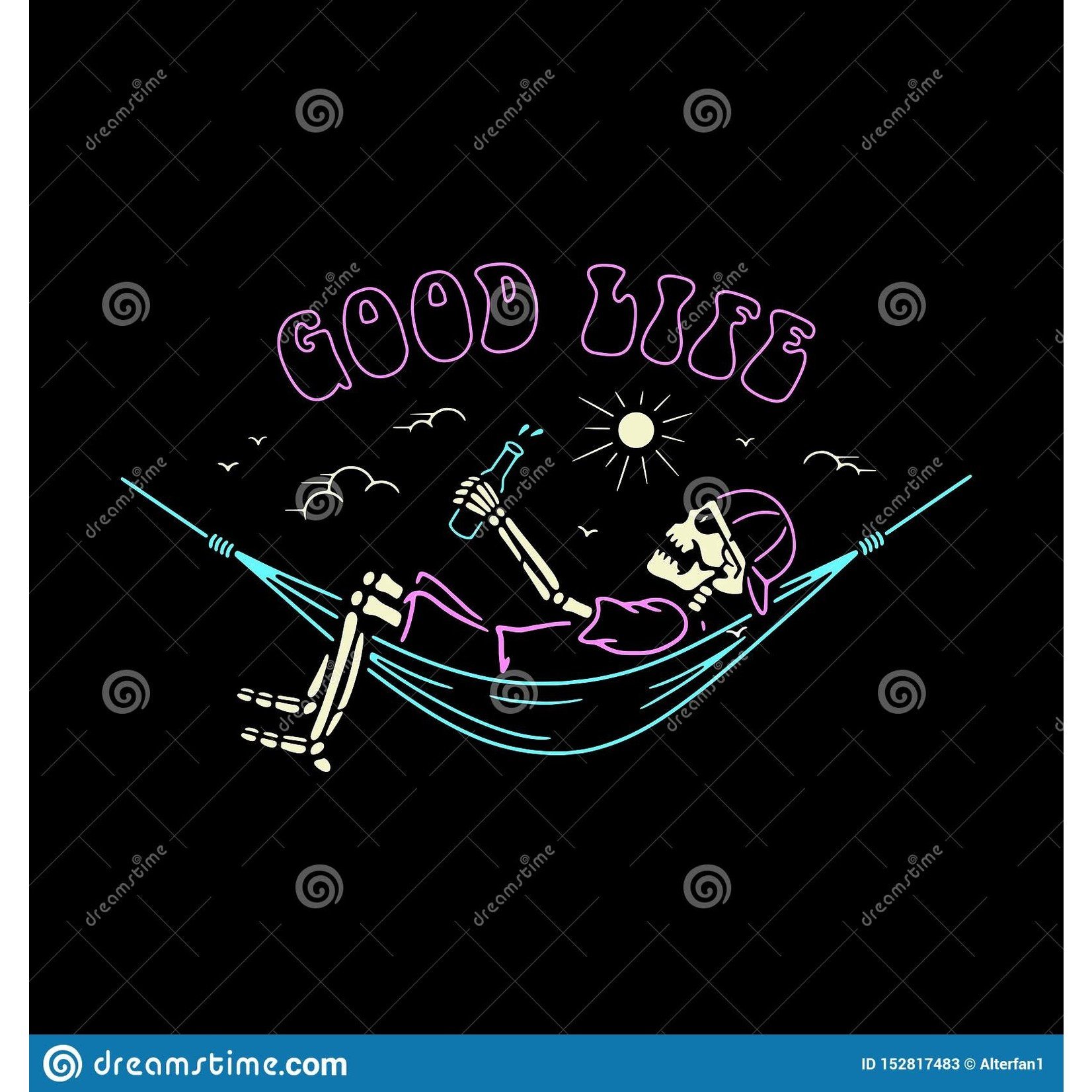 Good Vibes Good vibes T-shirt the skeleton on the hammock / Black