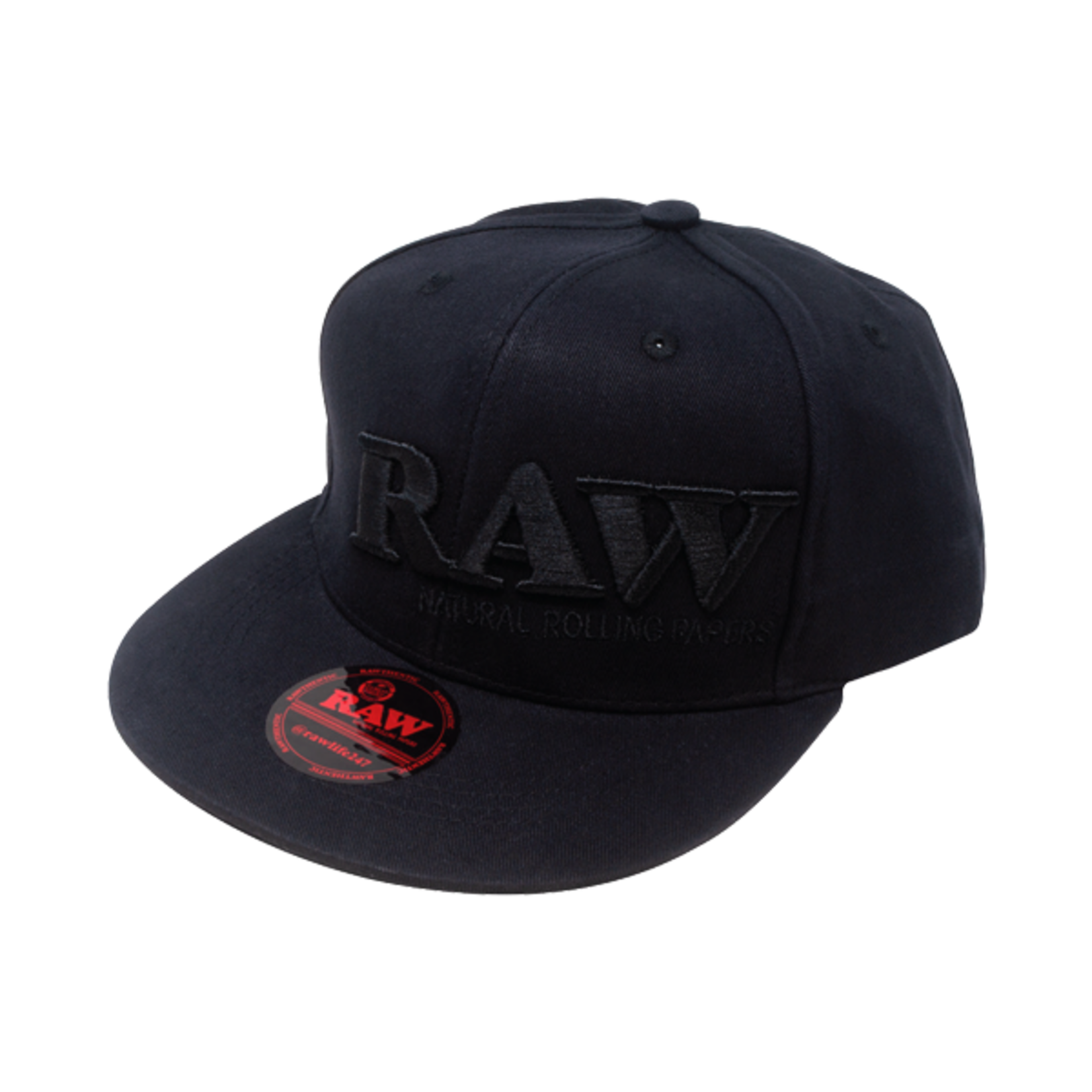 RAW Raw Poker Hat Black On Black Flat Brim Snap Back Hat