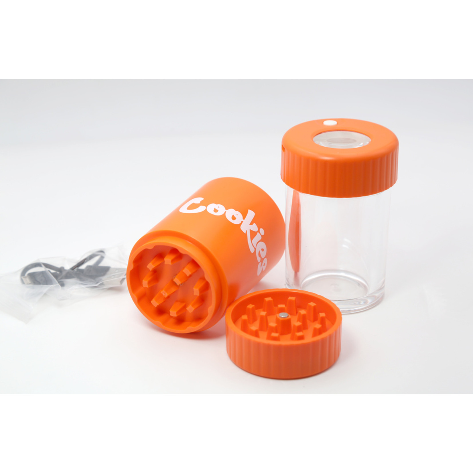 COOKIES MAG JAR WITH GRINDER -AIRTIGHT STORAGE STASH CONTAINER LED MAGNIFYING JAR(ORANGE)