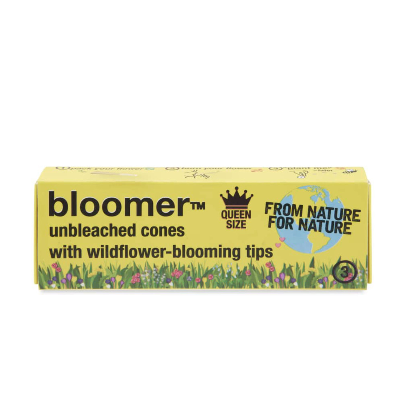bloomer Unbleached 3pk Queen Size Cones with Wildflower Filter Tip