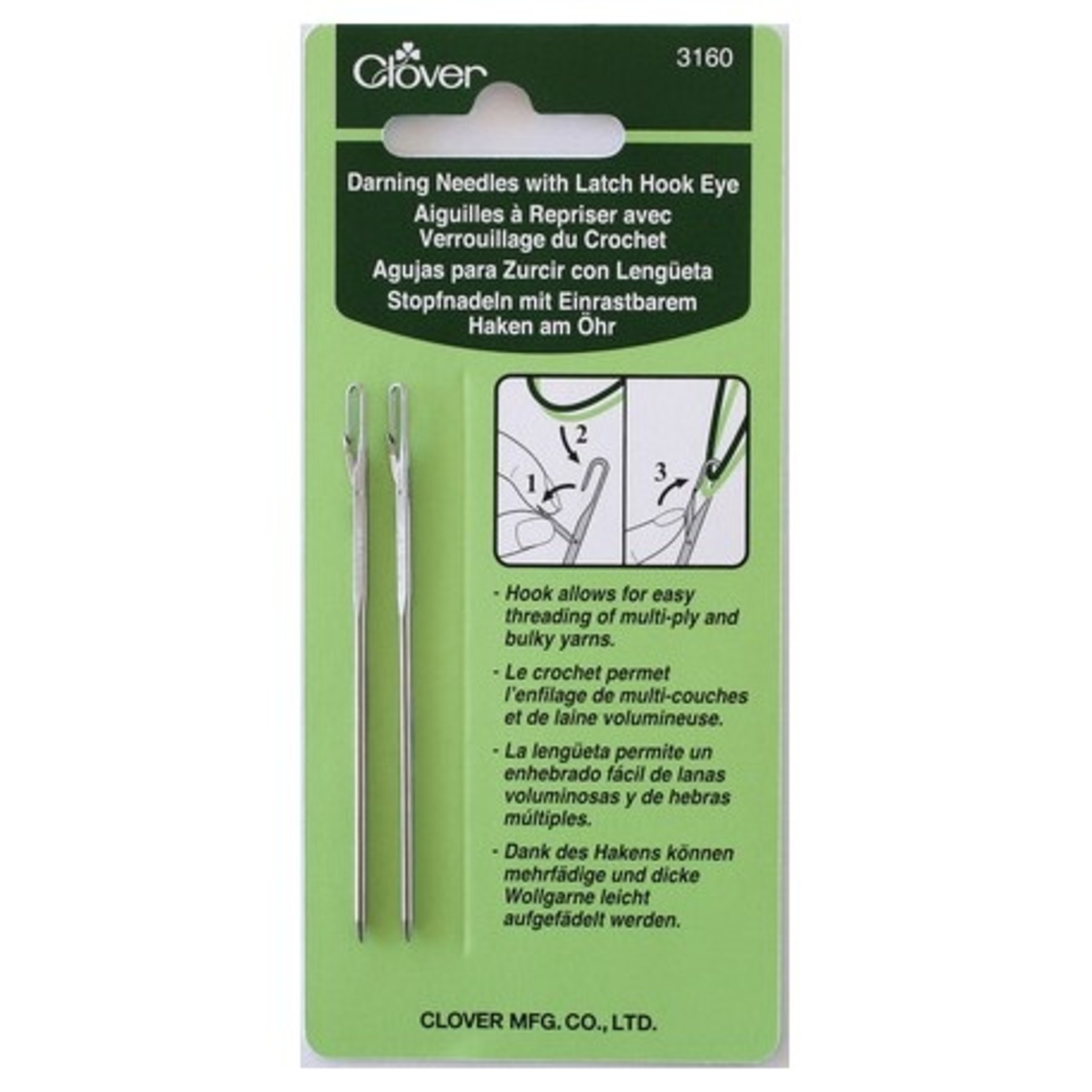 Clover Darning Needles With Latch Hook Eye (3160) by Clover