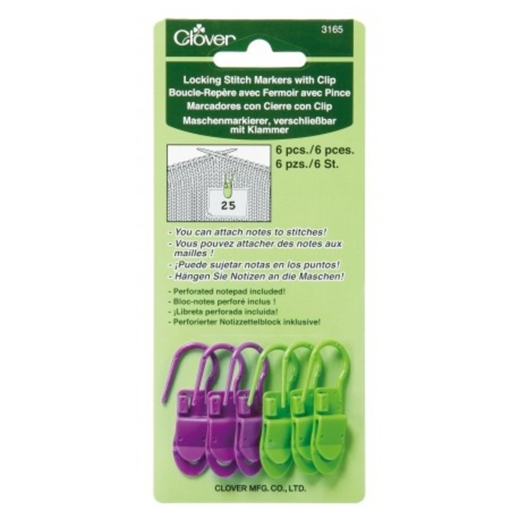 Clover Locking Stitch Markers With Clip Clover 3165