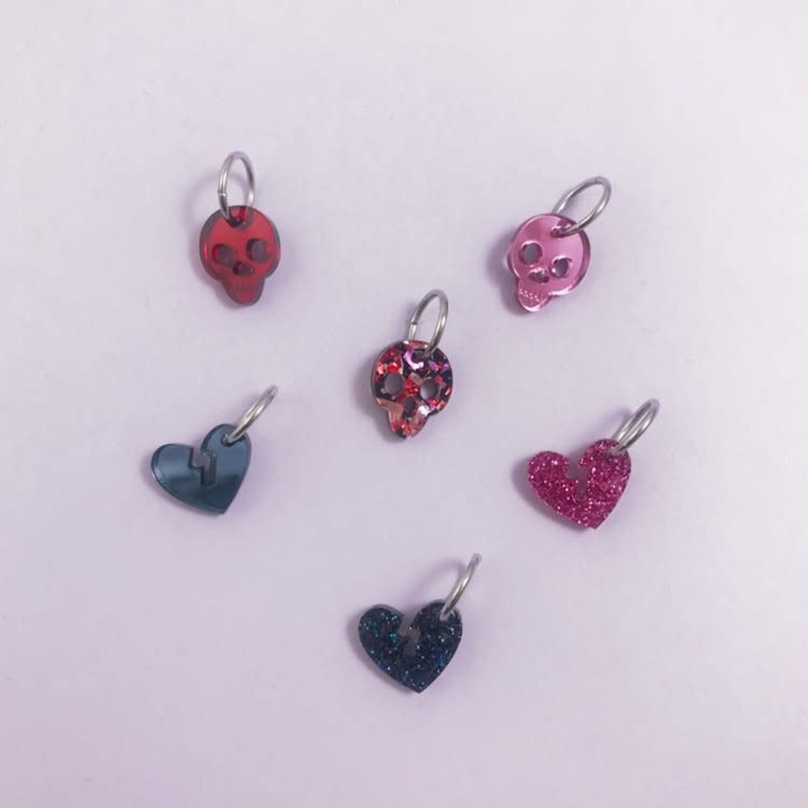 Katrinkles Skulls and Broken Hearts - Acrylic Stitch Markers - Set of 6 by Katrinkles