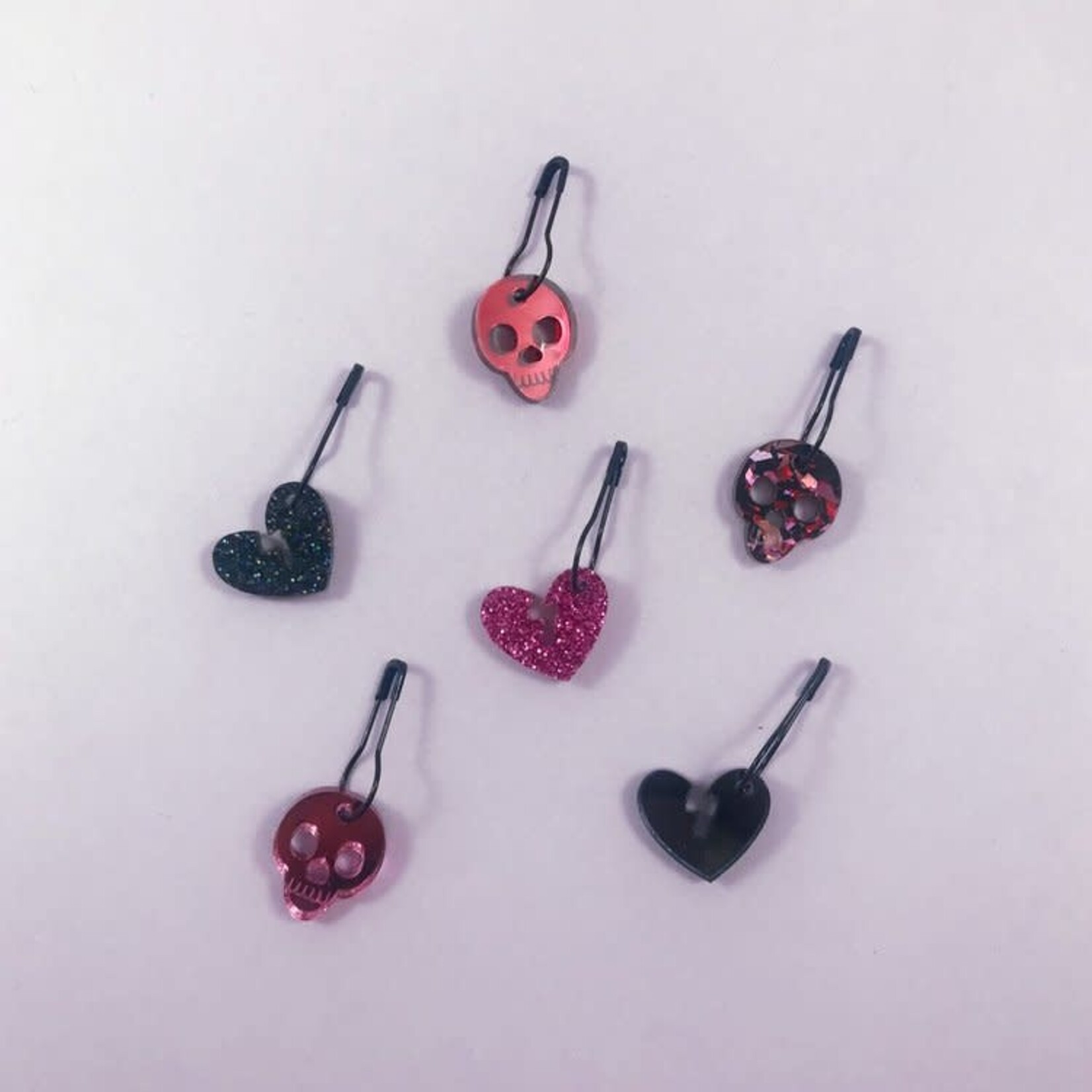 Katrinkles Skulls and Broken Hearts - Acrylic Stitch Markers - Set of 6 by Katrinkles
