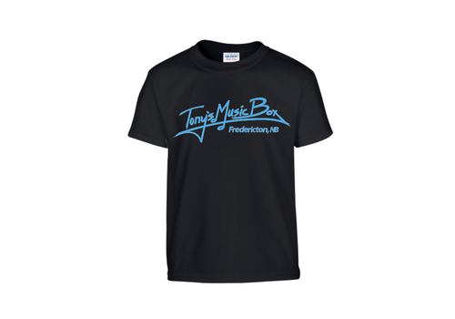 Tony's Music Box T-Shirts Fredericton Youth - L - Black w. Blue Logo 