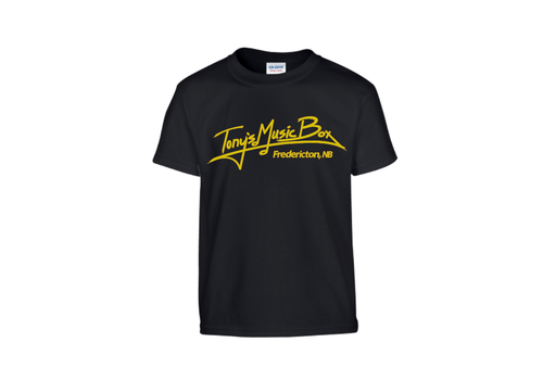 Tony's Music Box T-Shirts Fredericton Youth - L - Black w. Yellow Logo 