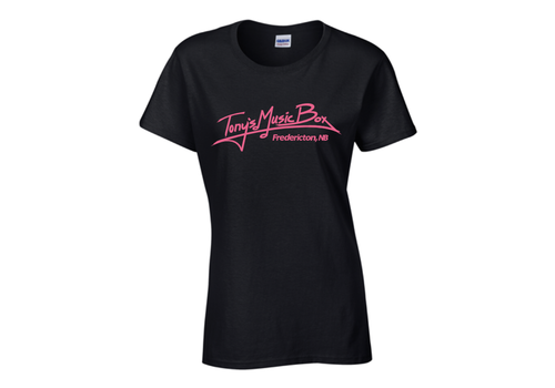Tony's Music Box T-Shirts Fredericton Womens - XL - Black w. Pink Logo 