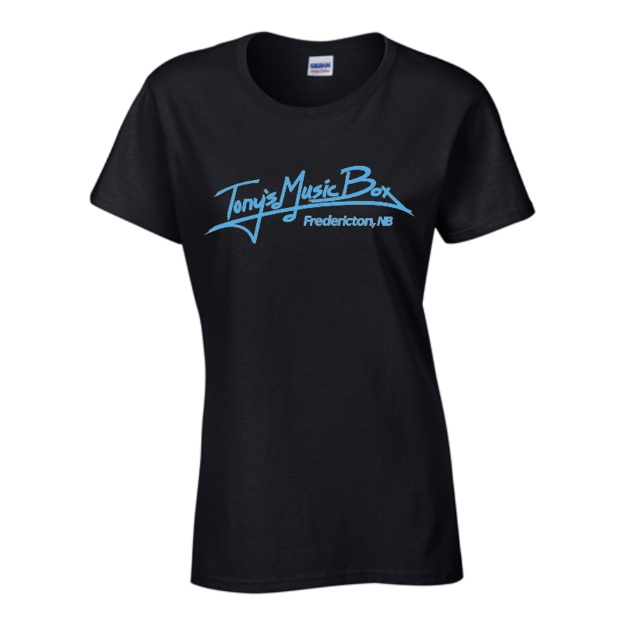 Tony's Music Box T-Shirts Fredericton Womens - S - Black w. Blue Logo