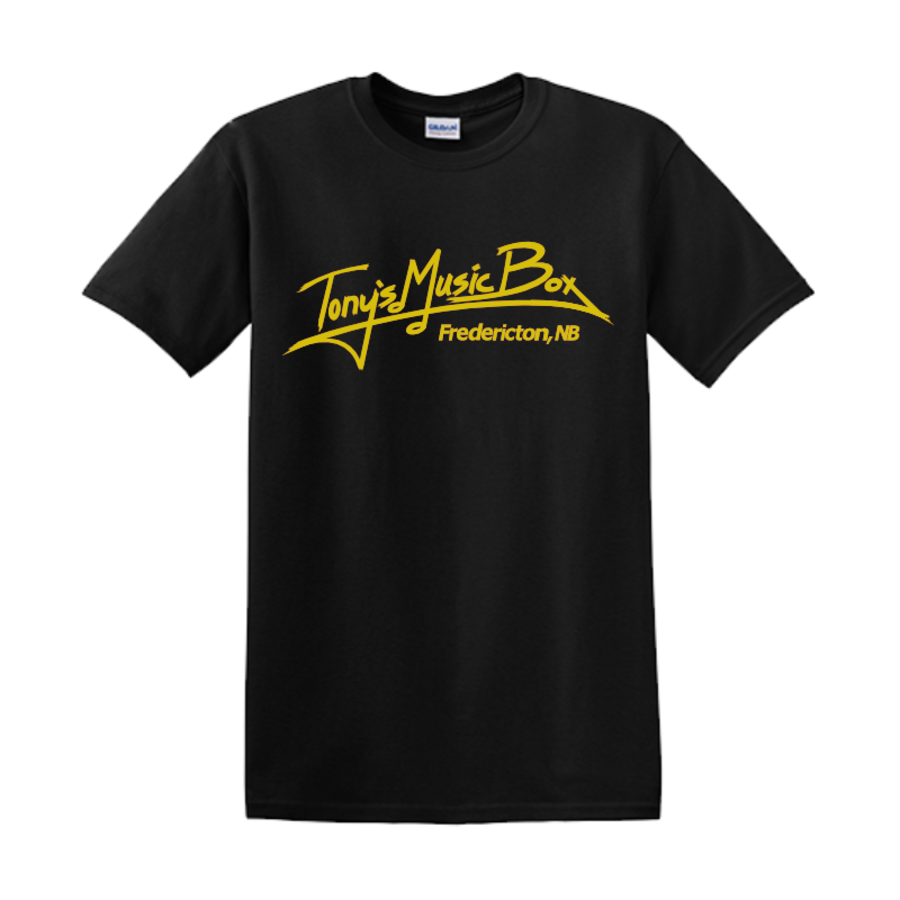 Tony's Music Box T-Shirts Fredericton Unisex - S - Black w. Yellow Logo