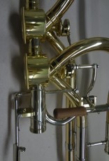 Kühnl & Hoyer Kuhnl & Hoyer F/D/Bb/Ab-Contra Bass Trombone with Hagmann Valves.  Gold brass bell Ø 270 mm (10.629”), bore 14,3/15,0 mm (0.563/0.591”), nickel silver slide with exchangeable lead pipe, straight grip brace on body, curved grip brace on slide, extended