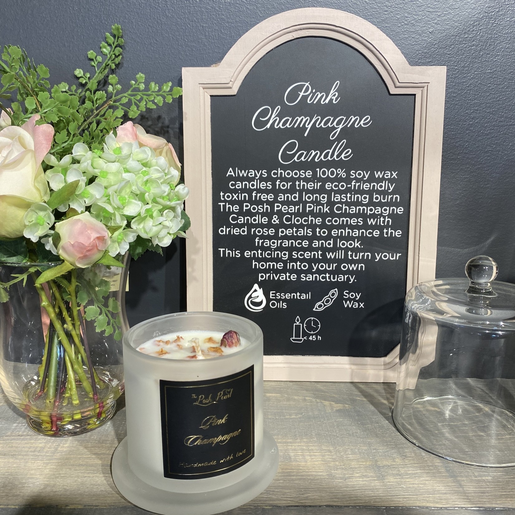 *Pink Champagne 390g Soy Boxed Candle by The Posh Pearl