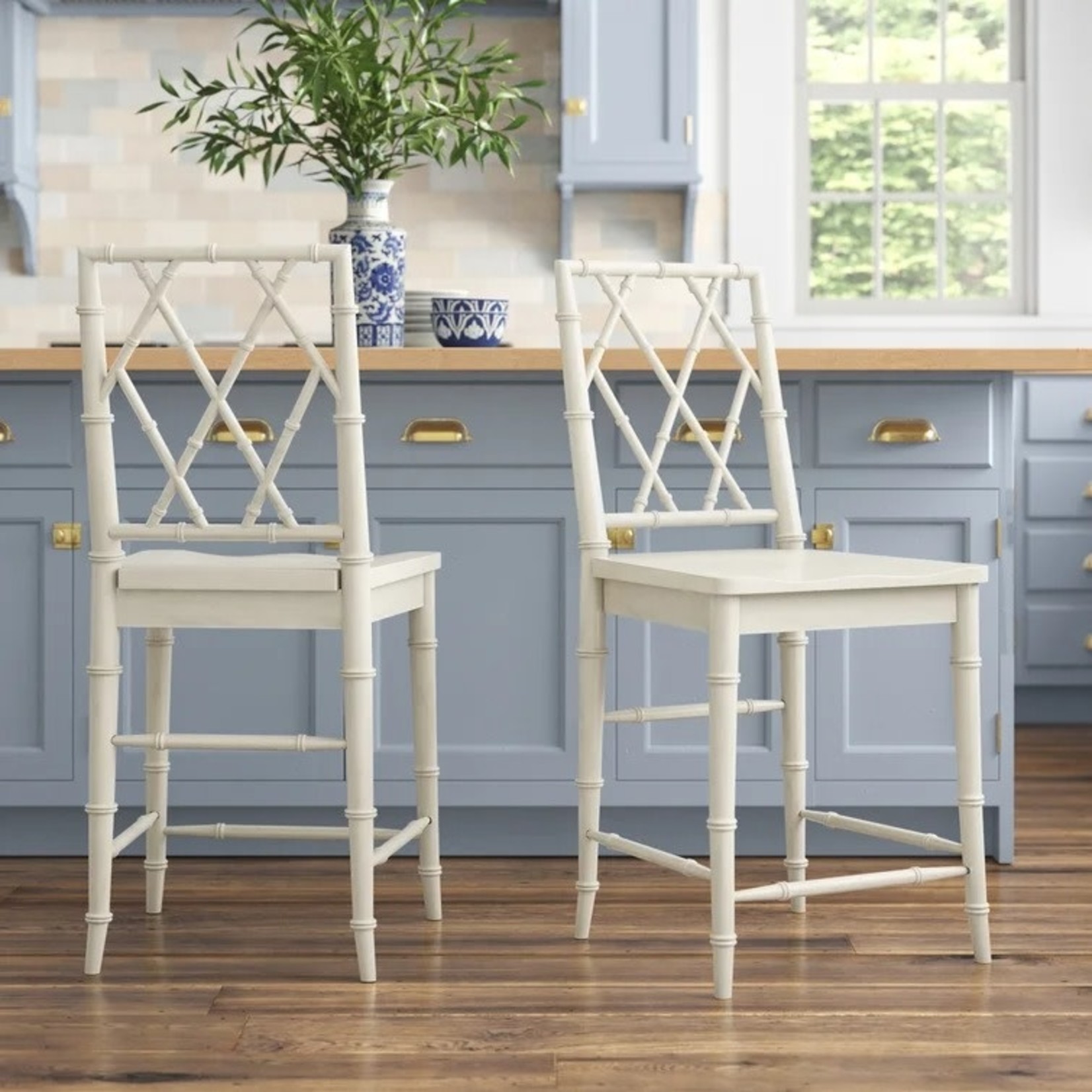 Abrahams Solid Wood Bar & Counter Stools - set 2 - Off White - The Posh