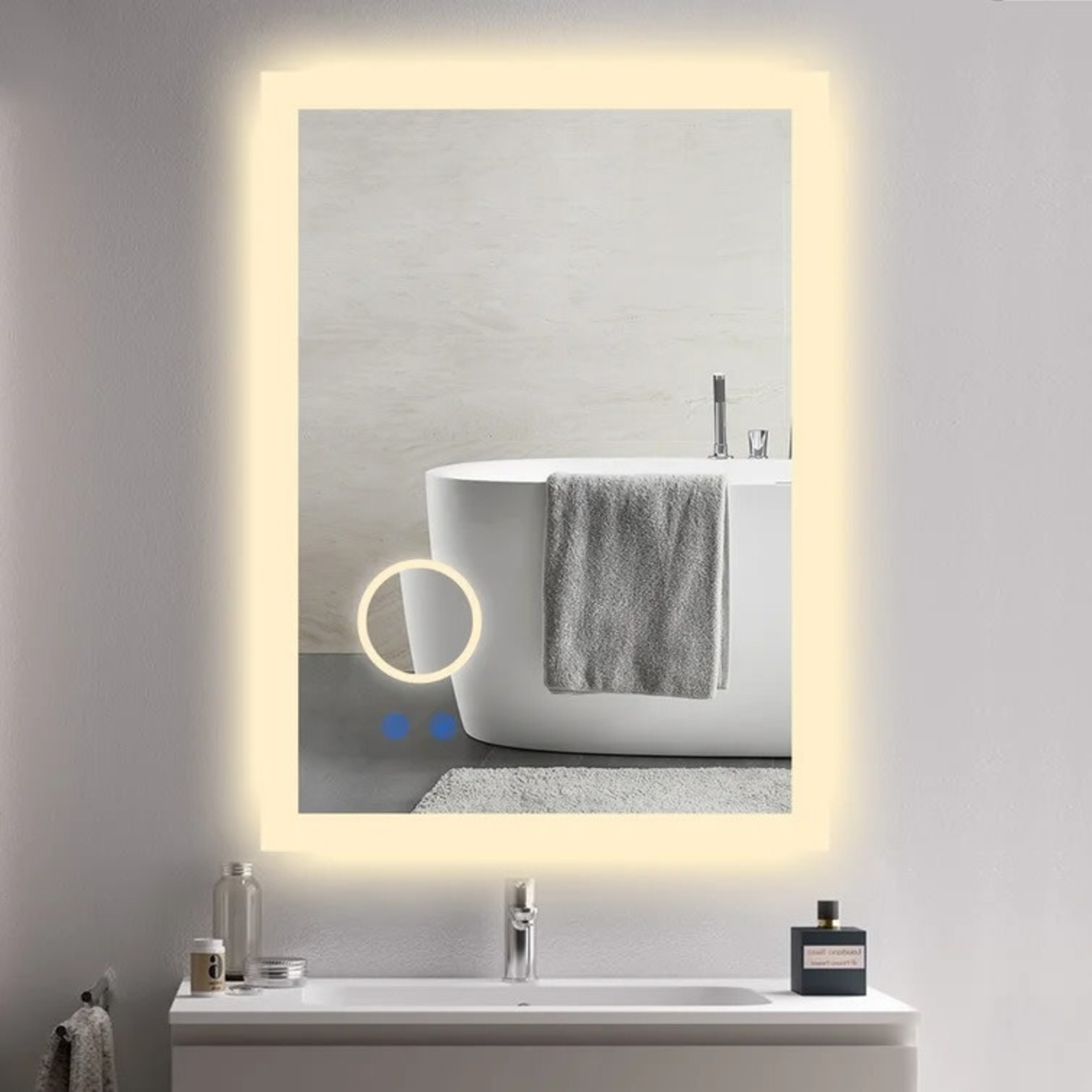 *32" x 24" Windley Modern & Contemporary Frameless Lighted Magnifying Bathroom/Vanity Mirror