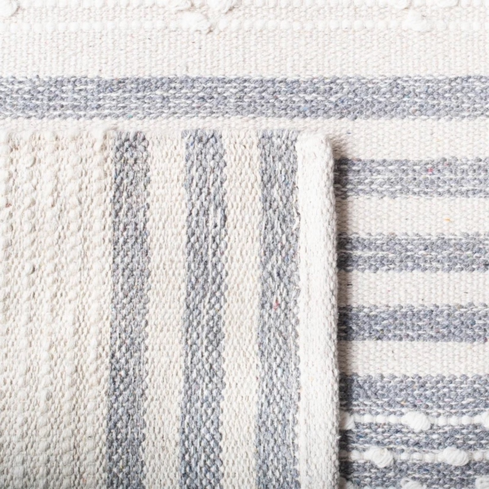 *2'3 x 9' Adamsville Striped Handmade Wool/Cotton Cream/Grey Area Rug