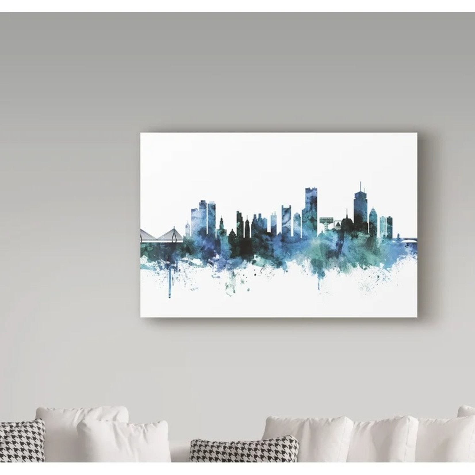 *47" x 30" 'Boston Massachusetts Blue Teal Skyline' Graphic Art Print on Wrapped Canvas