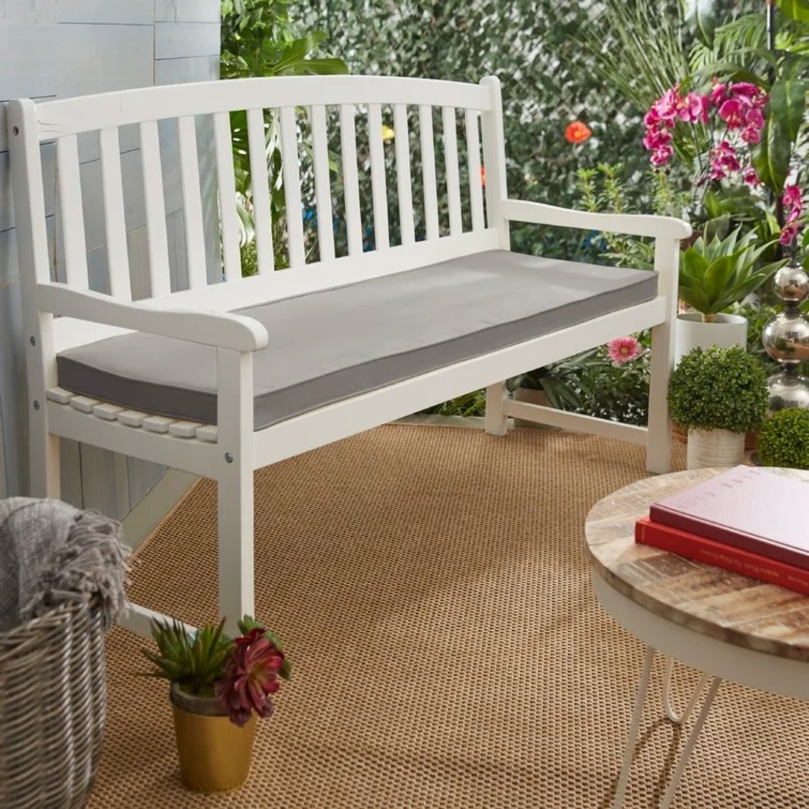 *Indoor/Outdoor Grey Corded Bench Cushion