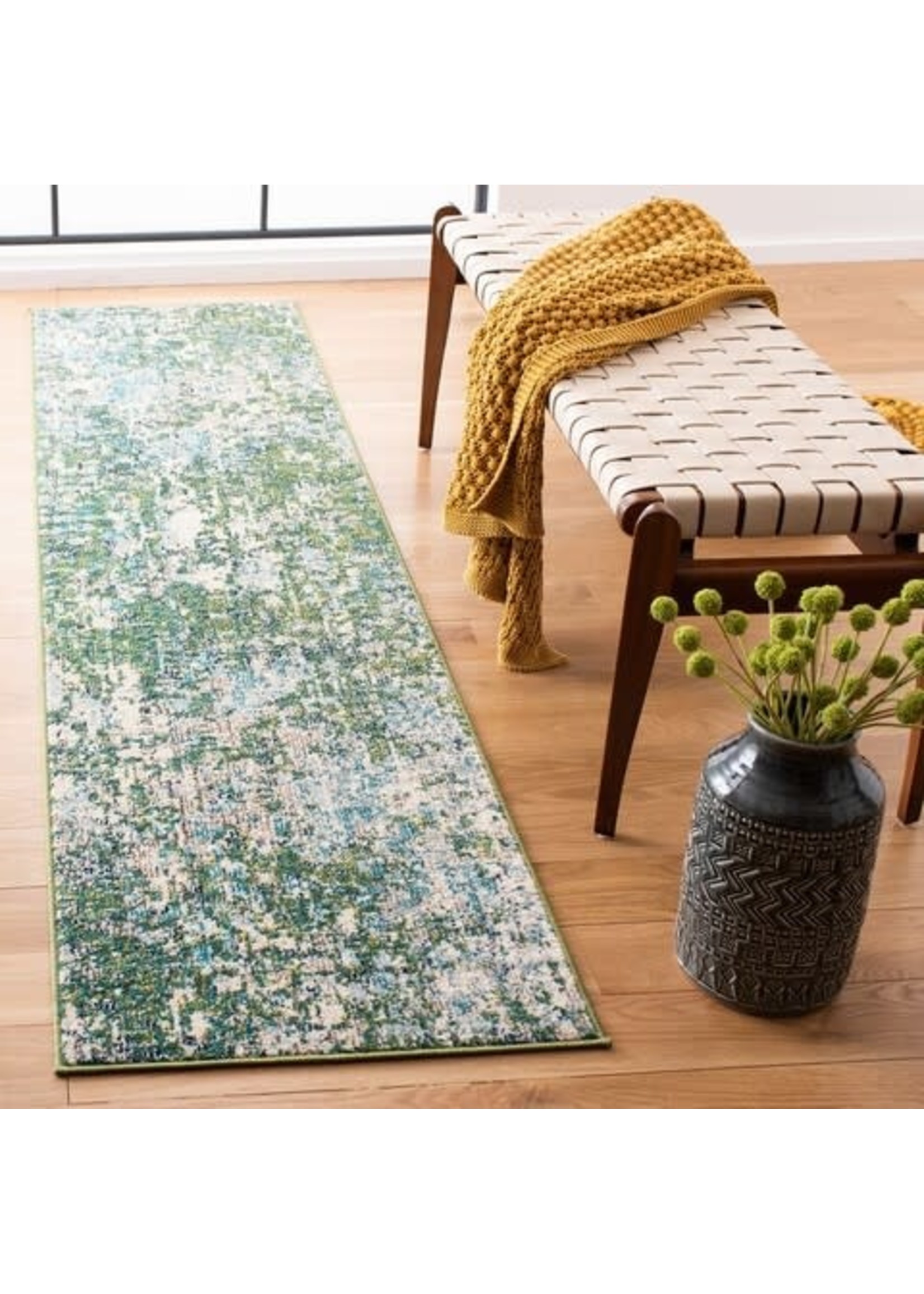 *2'2 x 12' Hewson Abstract Green/Turquoise Area Rug