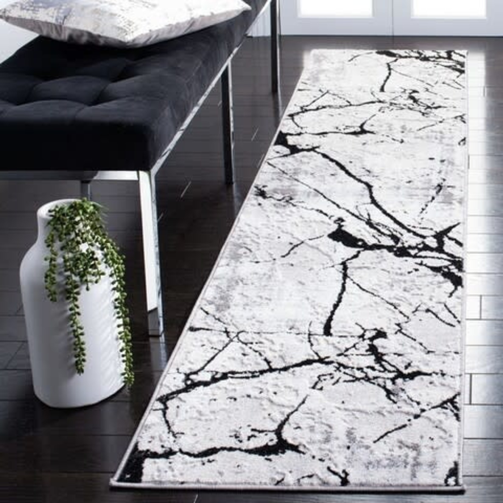 *2' x 16' Metzger Abstract Gray/Black Area Rug