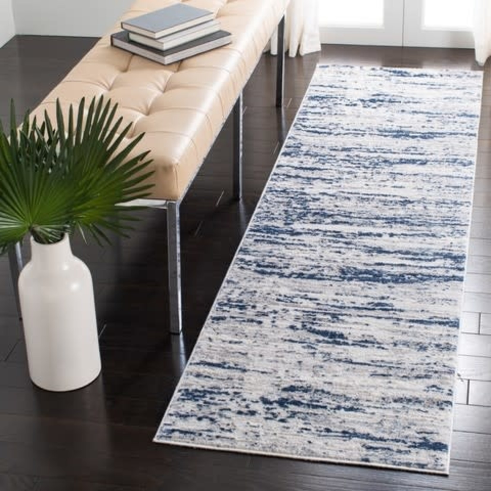*2'2 x 14' Greely Abstract Navy/Grey Area Rug