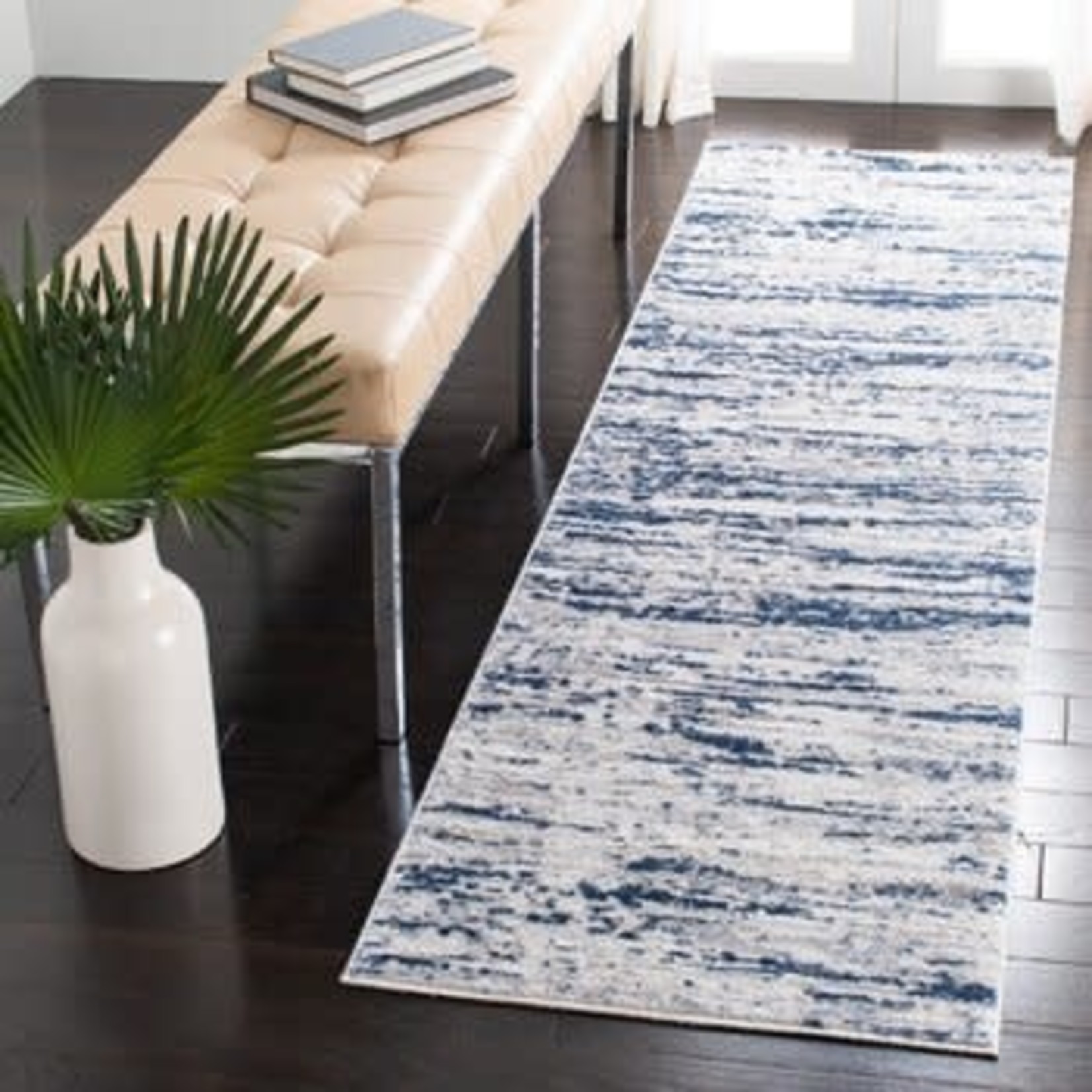 *2'2 x 12' Greely Abstract Navy/Grey Area Rug - Dirt on back edge