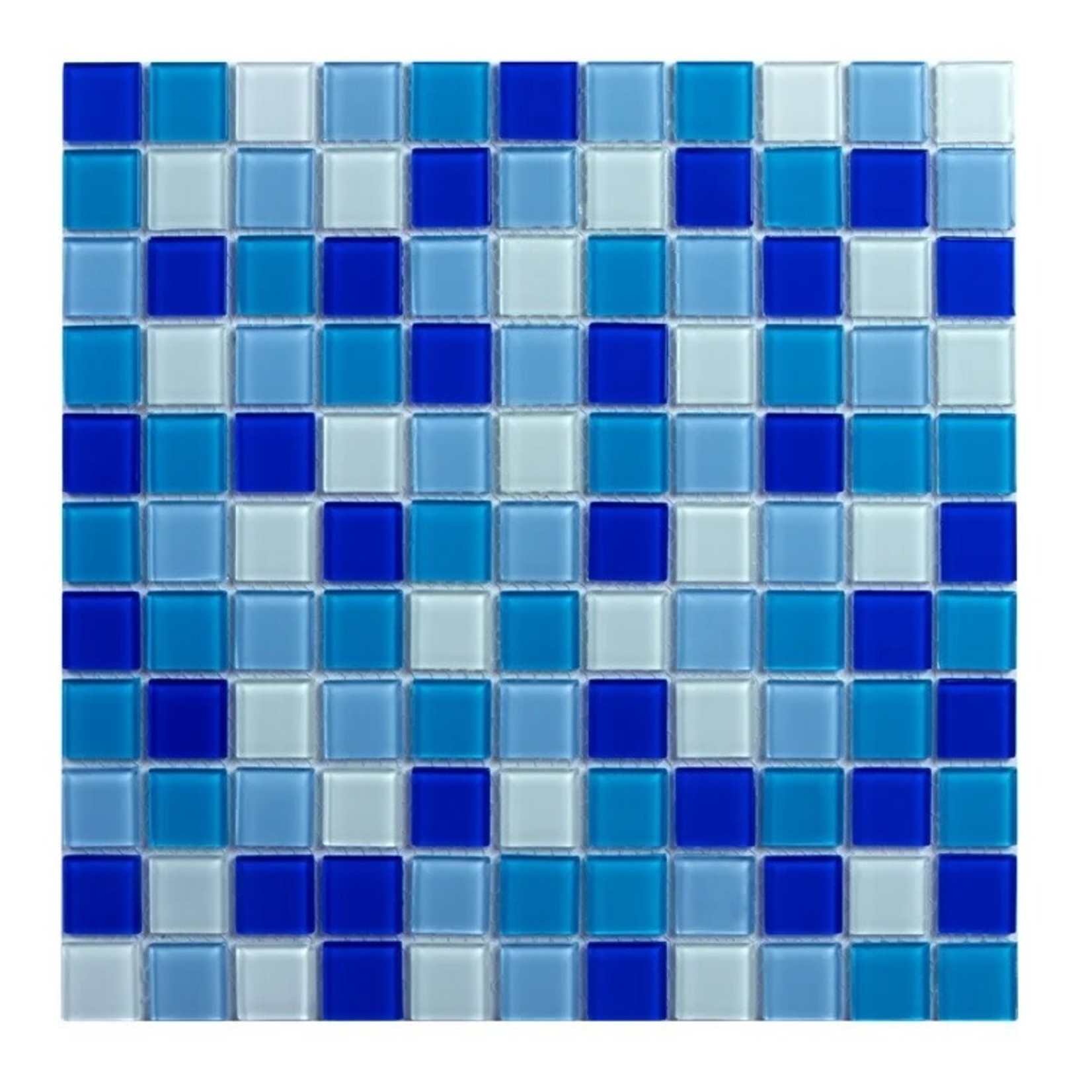 *12"x12" Sheet - 22 Sq Ft Straight Edge1" Glass Mosaic Tile - Box of 22 - Shades of Blue - 2 chips on one tile - Final Sale