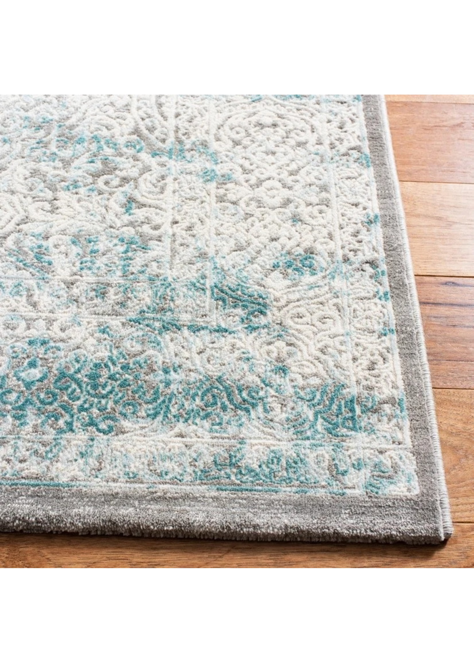 *2'2" x 14' Alpine Abstract Turquoise/Ivory Area Rug
