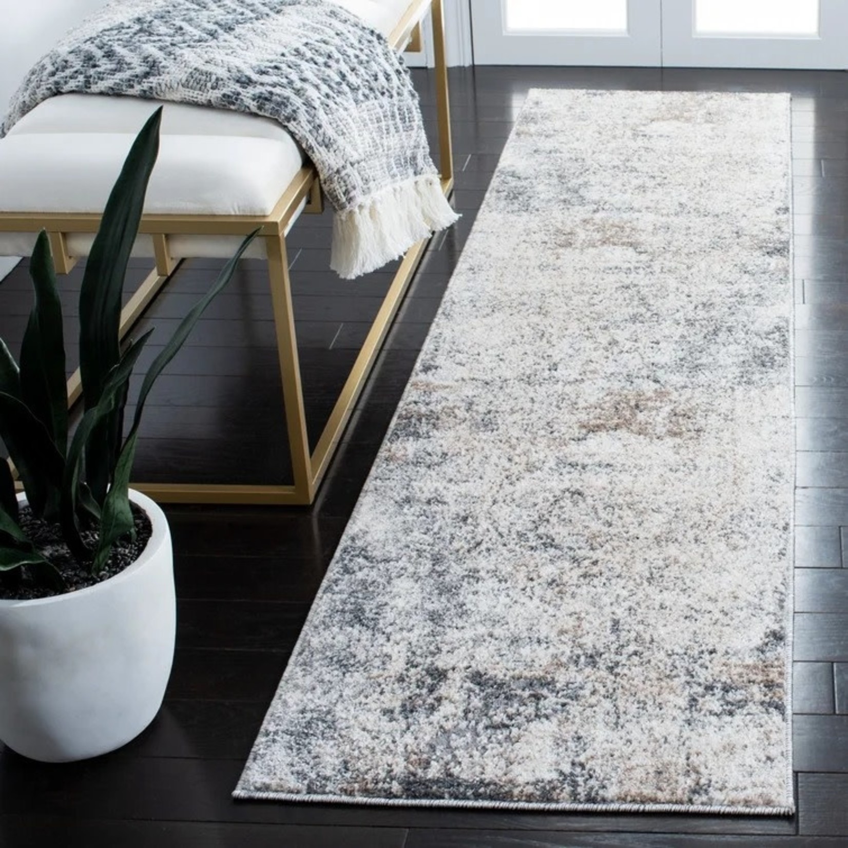*2' x 8' Arusha Abstract Ivory/Gray Area Rug