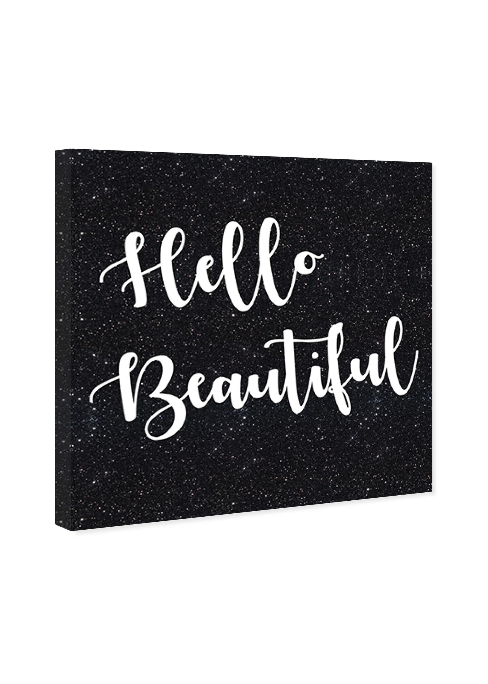 *16" x 16" Hello Beautiful Black Glitter - Textual Art Print on Canvas