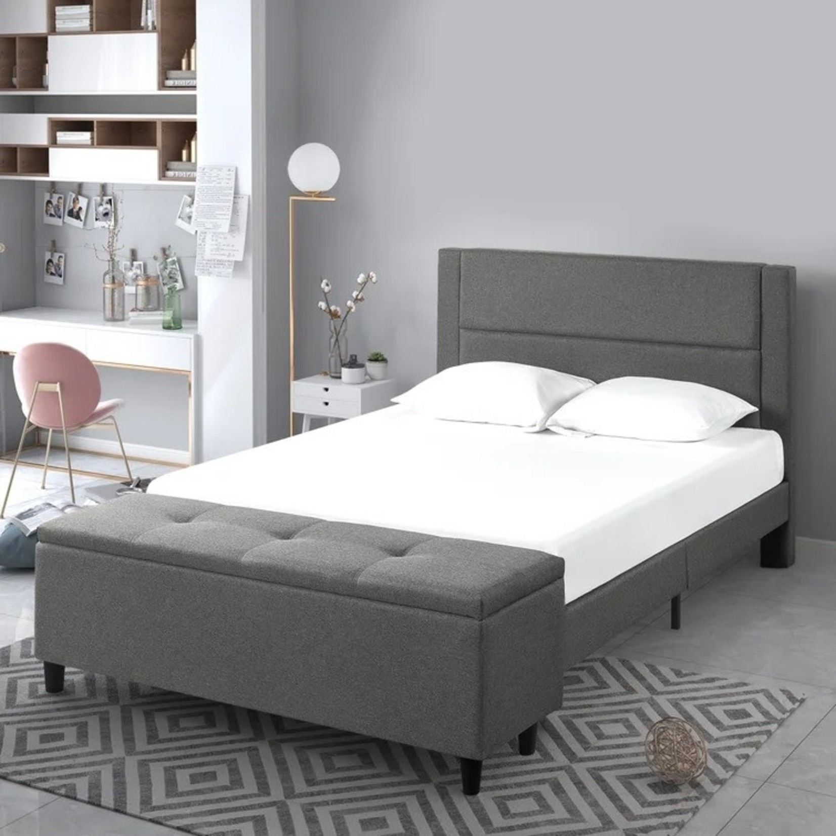 *Queen - Schreffler Upholstered Low Profile Storage Platform Bed - Grey