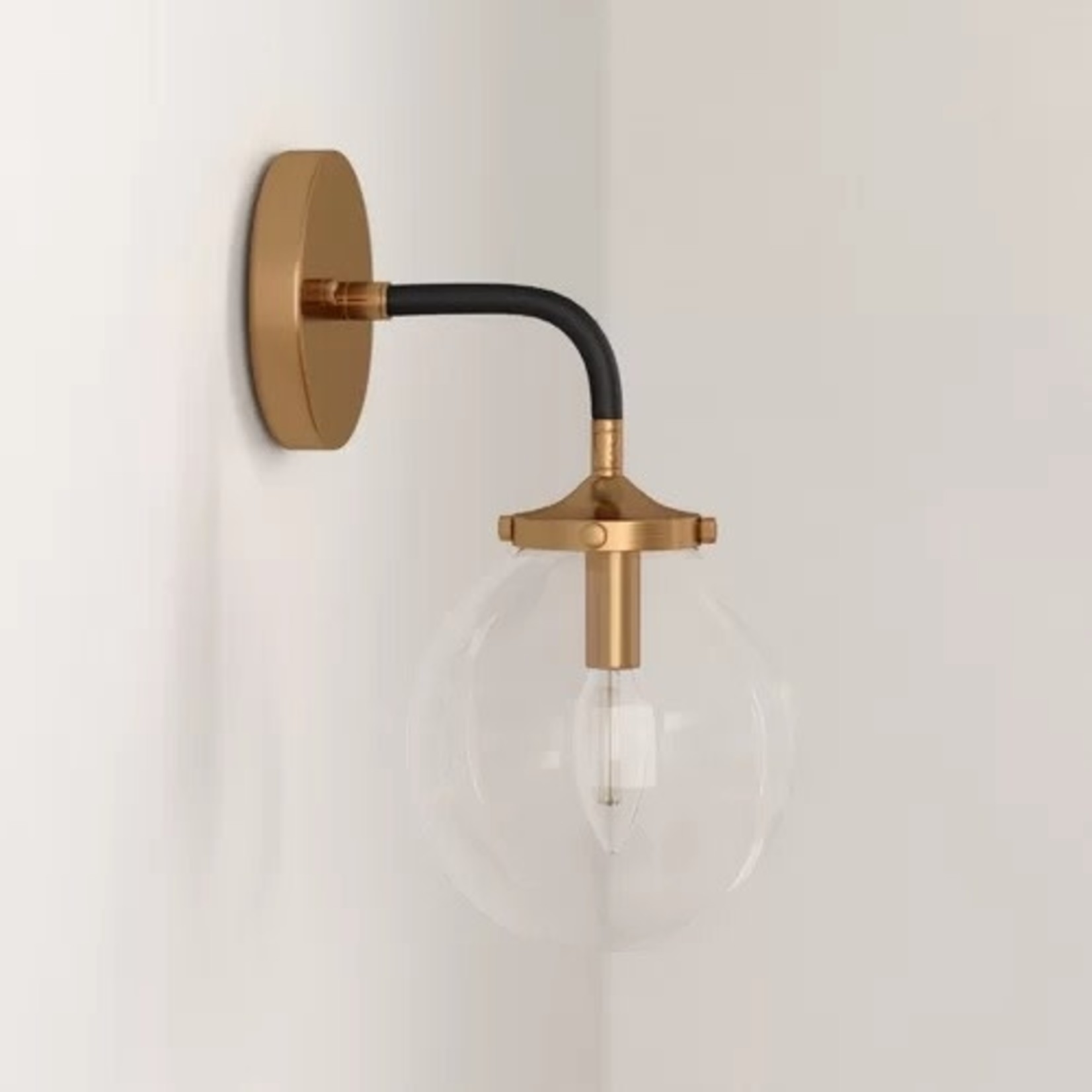 *Dion 1-Light Dimmable Matte Black/Antique Gold Armed Scone