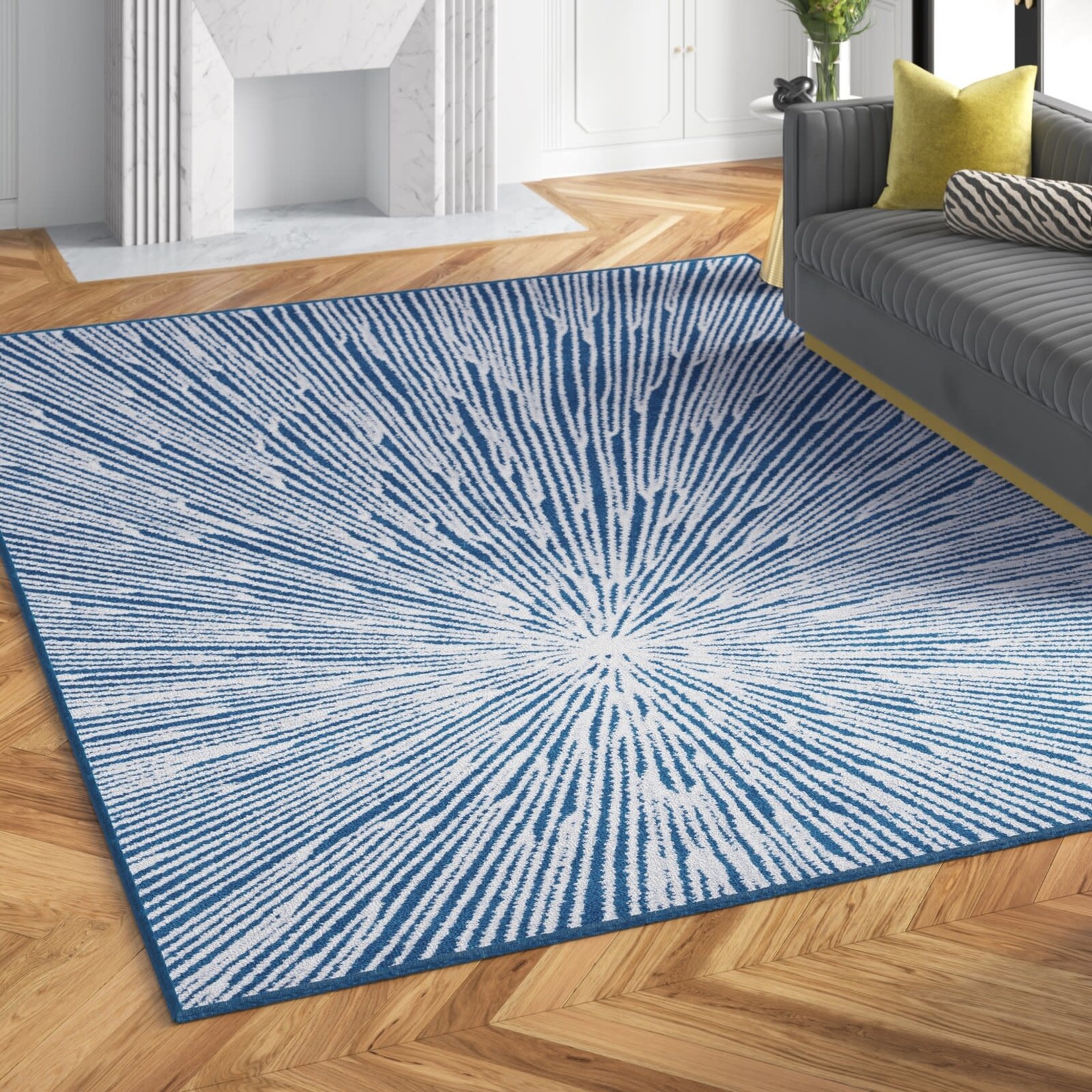 *9' x 12' Amy Abstract Navy Blue/Gray Area Rug