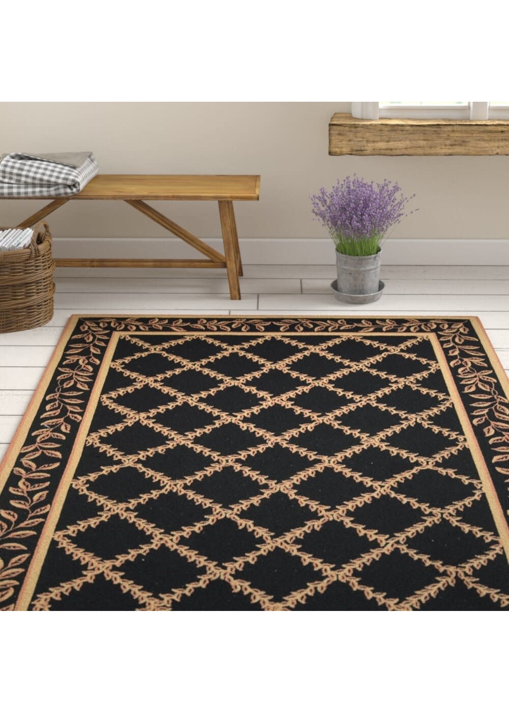 *8'9 x 11'9 Jonsson Floral Hand Knotted Wool Black / Gold Area Rug