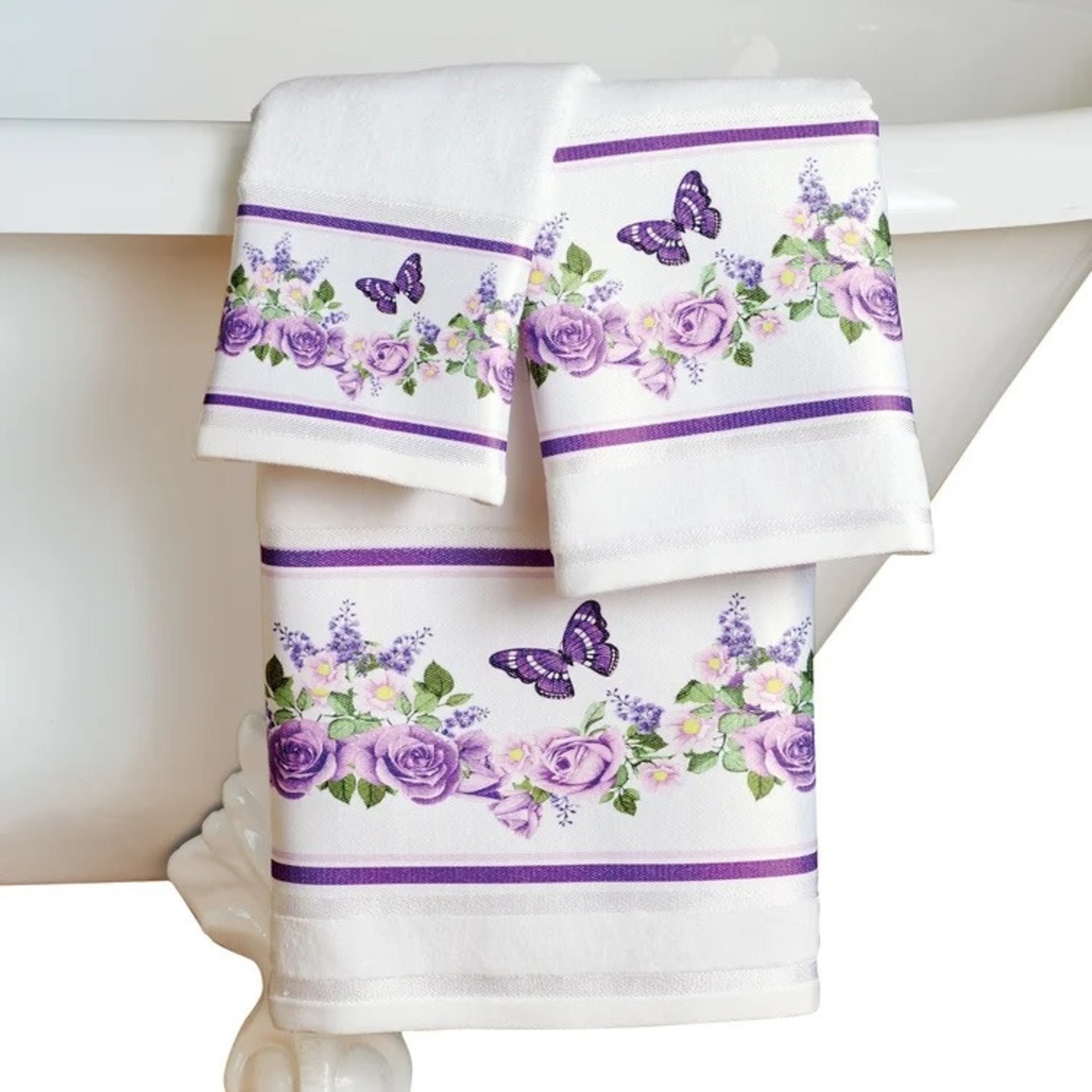 *Neasa 3 Piece Towel Set - White/Purple - Final Sale