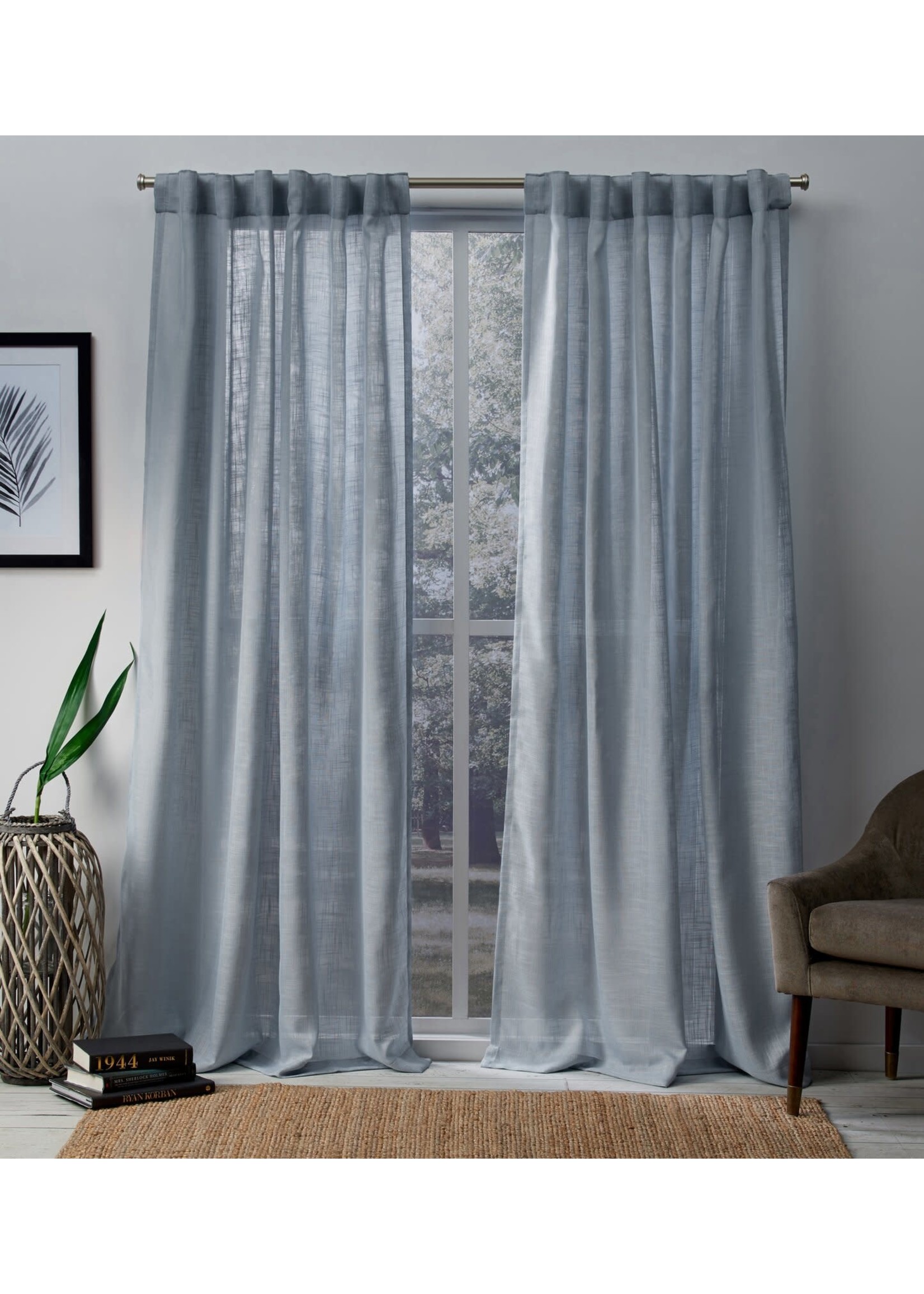 *54" x 96" Leon Blue Solid Semi-Sheer Tab Top Curtain Panels - Set of 2